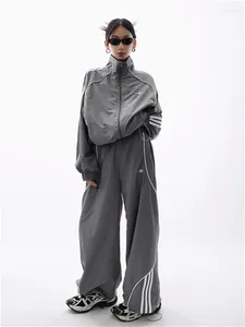 Dames tweedelige broek Y2K Gorpcore broek sets streetwear vintage jaren 90 set oversized trainingspak wijde pijpen track hiphop jas