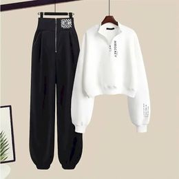 Pantalons de deux pièces pour femmes Y2K Streetwear Sweats à capuche Casual Pantalons de survêtement Costume Femmes 2023 Automne Zipper Pulls Sweatshirts Harajuku Ensembles Kpop Vêtements 231206