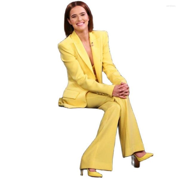 Pantalones de dos piezas para mujeres Amarillo 2 piezas Traje formal para mujer Set un botón de chal de barón Hembras Tuxedos personalizados