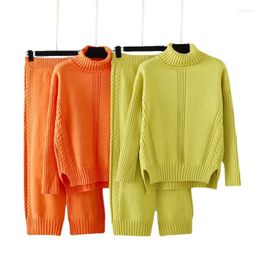 Tweedelige broek met dames yemoggy dameskleding bijpassende sets 2-delige pant twist sweater pakken solide winter buitenkleding vol warm