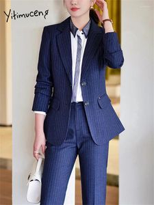 Pantalons de deux pièces pour femmes Yiticumeng Blazer et pantalon à pantalon à rayures pour femmes automne 2024 Bureau de mode Veste pour femmes pantalon 2