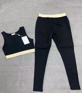 Pantalon deux pièces pour femmes ensemble de Yoga pantalon sans manches haut ensemble gilet court été noir survêtement survêtements de Fitness