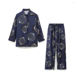 Pantalon de deux pièces pour femmes Zach Ailsa 2024c Style de printemps Flip Flip Cold imprimé Shirt Elastic Casual High Set