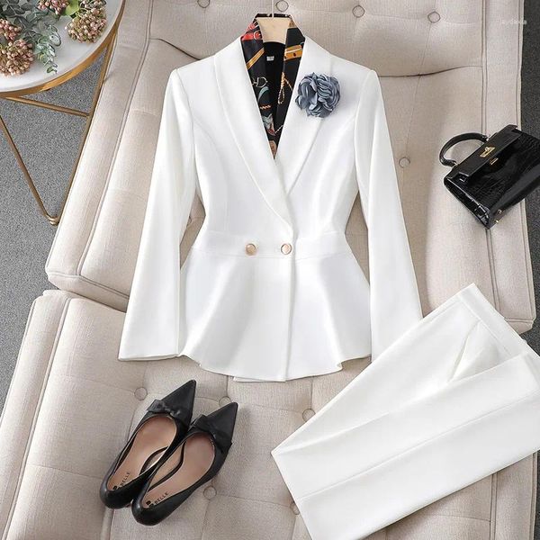 Pantalons de deux pièces pour femmes Zjyt Business Chic Bureau Lady Blazer Suit Pant Set 2 pour les femmes 2024 Spring White Tenfit Plus Taille Veste Pantalon