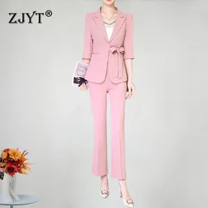 Pantalon de deux pièces pour femmes Zjyt Lace Up Blazer Suits Pant Sets 2 Femmes TROIS TROIS TROUPES PRANTS VESTS DE MANQUE DE TROIS ENSEMBL