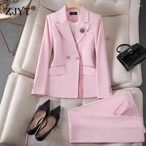 Pantalon de deux pièces pour femmes Zjyt Office Lady Formal Blazer costumes 2 Set Matching Femmes Conjunto Para Mujeres Work Wear Panthers Sets Pink Tentime