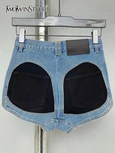 TWOTWINSTYLE Patchwork Pocket Shorts voor dames Hoge taille Mini Colorblock Temperament Korte broek Vrouwelijke mode-stijl Kleding 230605