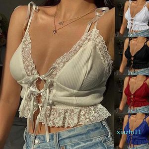 Uniforme pour femmes Corest Crop Tops French Elegance Hollow Bow Sling Femmes Lace Up Summer Ladies Wild White Sleeveless Tank