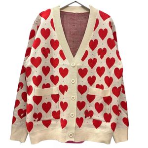 Cardigans amples tricotés à motif imprimé cœur d'amour pour femmes, col en v, SMLXL