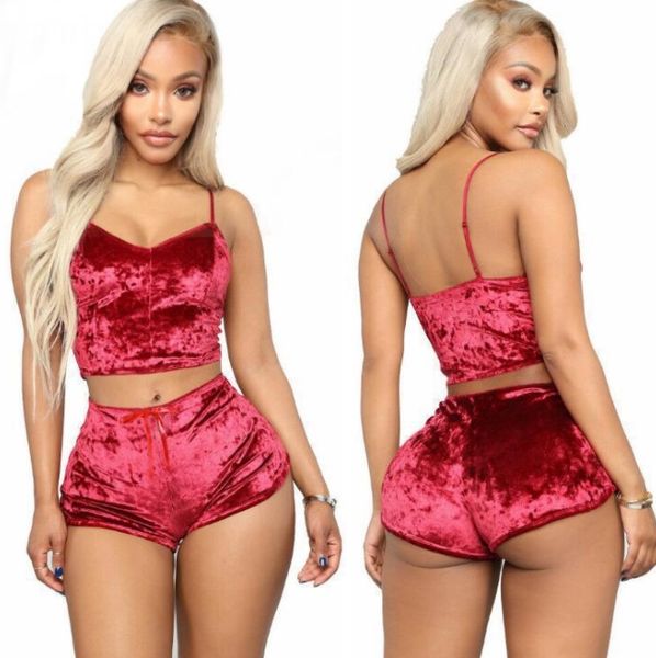 Polyester en vette pour femmes sous-vêtements en V confortable setcamisole + shorts pyjamas Set Home Clothes sans manches shorts supérieurs