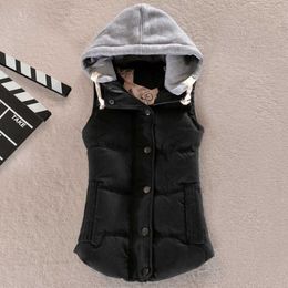Gilet femme 2023 vente chaude tendance de la mode hiver gilet à capuche veste chaude mode sans manches en coton rembourré épais manteau à capuche couleur unie
