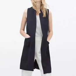 Gilet femme 2023 nouvelle tendance chaude blanc noir long gilet manteau européen Simple sans manches veste dos ouvert mode haut décontracté