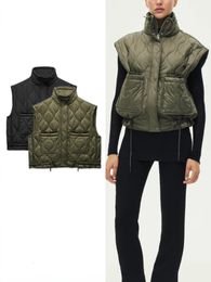 Gilet femme automne hiver matelassé hydrofuge gilet col haut sans manches poches plaquées manteau chaud femme gilet rembourré 231218