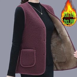 Gilet femme gilets gilets automne hiver bouton polaire d'agneau veste sans manches 5XL grande taille manteaux vêtements d'extérieur à la mode 231218