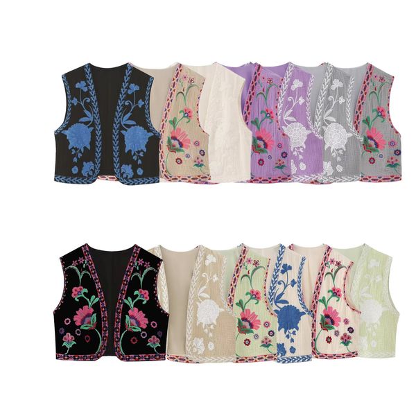 Gilet femme Vintage Floral brodé gilet ouvert dames Style National gilet veste tenues décontracté vacances haut court 231009