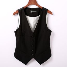 Vrouwen Vesten 0725 Lente Herfst Pak Vrouwen Mouwloze Jas Korte Kantoor Jas Slanke Single Breasted Vest Vrouwelijke Zwart 230225