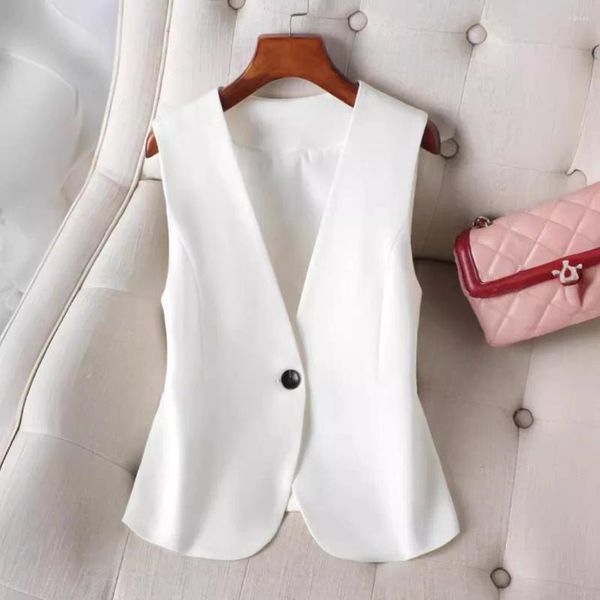 Vêtes pour femmes # 0730 Black Blanc Blazer Vest Mabiet Femme V-Neck Office Slim Short Femme Button Single Bouton Élégant Spring sans manches