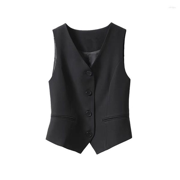 Gilets pour femmes # 0734 Black Blazer Gilet Femmes V-Col Court Gilet Femme Mince Printemps Été Veste Femme Sexy Slim Vêtements d'extérieur