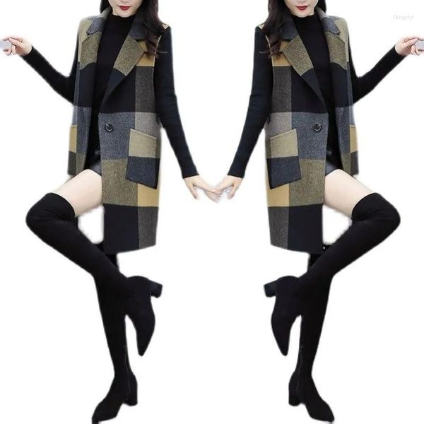 Gilets pour femmes 2022 automne hiver femmes coréen mi-long gilet manteau femme mode mince mince tempérament veste laine gilet A711