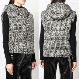 Femmes gilets 2022 luxe Design mode fermeture éclair poche labyrinthe motif coton gilet tempérament à capuche veste manteau Stra22