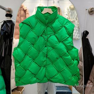 Gilets pour femmes 2022 Hiver Piste Blanc Duvet de Canard Gilet Pour Femmes Col Montant Court Oblique Tissé À La Main Gilet Vert Bleu Noir