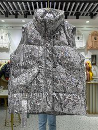 Damesvesten 2022 Winter vrouwen lovertjes puffer Vest vrouwelijk dik warme korte mouwloze 90% witte eend down jacketilet