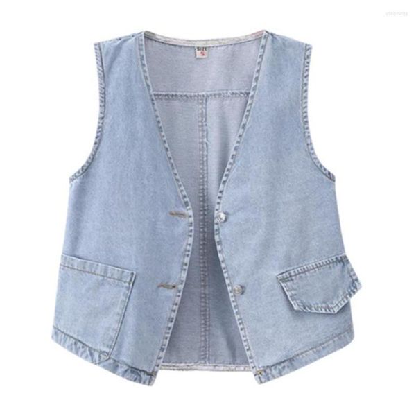 Femmes gilets 2023 automne Denim gilet femmes mode culture gilet décontracté sans manches court jean vestes mince taille manteau