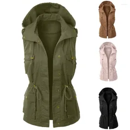Damesvesten 2023 herfstvest voor dames Lichtgewicht militaire jas met trekkoord Capuchon Safari Warme casual mouwloze jas