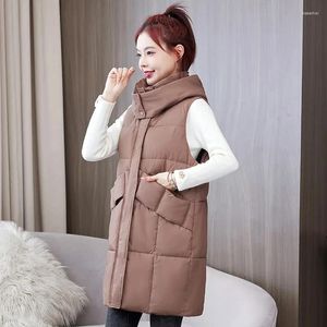 Gilets pour femmes 2023 automne/hiver vers le bas coton polyvalent gilet sans manches manteau moyen long mode version coréenne dames débardeur veste