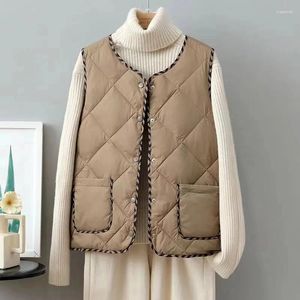 Vrouwen Vesten 2023 Herfst Winter Licht Dons Katoenen Vest Vrouw Korte Ronde Hals Mode Tops Losse Vest Jas Vrouwelijke