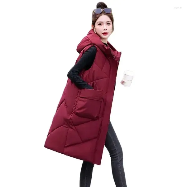 Chalecos de mujer 2023 Otoño Invierno Chaleco largo de algodón Ropa de moda Chaleco con capucha Parka cálida Chaqueta de abrigo