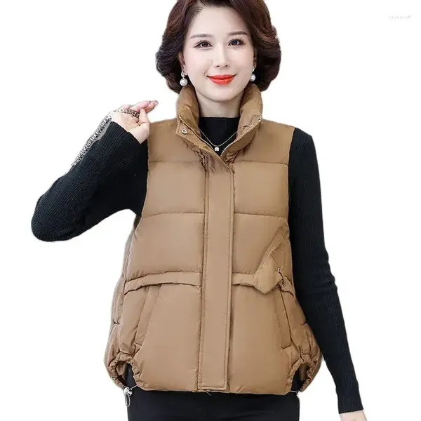 Chalecos de mujer 2023 otoño invierno suelto abajo algodón chaleco abrigo mujeres corto sin mangas soporte collar cálido parkas mujer elegante chaleco