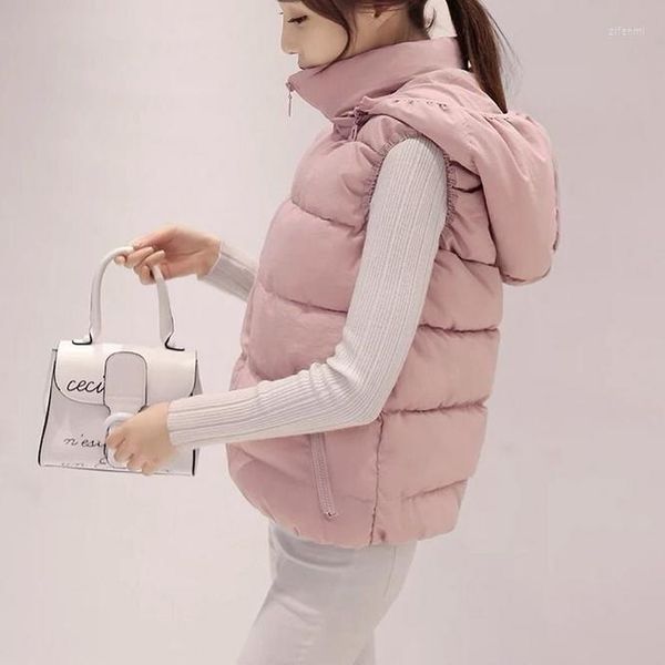 Gilets pour femmes 2023 automne hiver femmes vers le bas coton gilet manteau filles portent décontracté fermeture éclair à capuche pour garder au chaud et rose clair