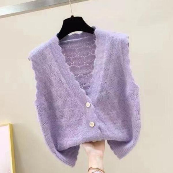 Chalecos de mujer 2023 otoño invierno mujeres suéter de punto cardigan sin mangas chaleco femenino damas con cuello en v tops adolescentes niñas chaleco abrigo