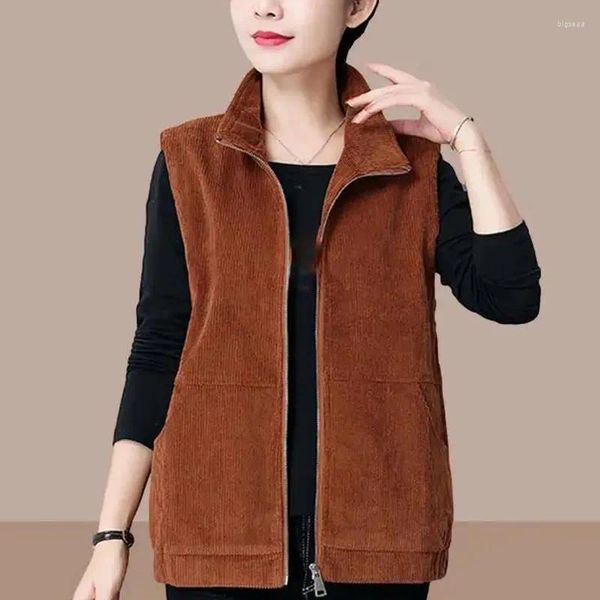 Chalecos de mujer 2023 Corduroy Mujeres Sin mangas Chaqueta corta Moda de invierno Simplicidad Elegante Abrigo cálido Oficina Lady Espesar Cardigan Chaleco