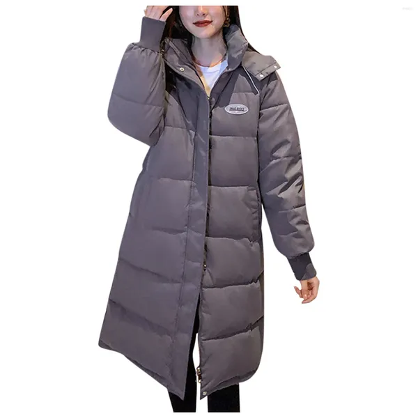 Gilets pour femmes 2023 Long manteau d'hiver avec capuche manches chaudes vers le bas dames poches solide matelassé veste extérieure décontracté streetwear