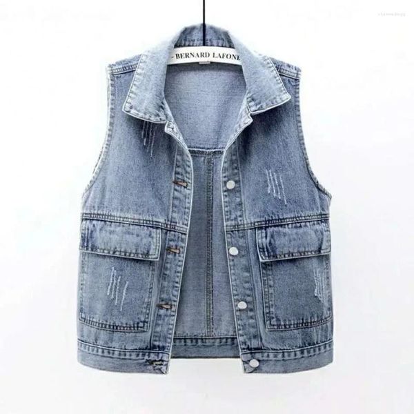 Gilets pour femmes 2023 printemps et été Denim gilet Version ample polyvalent grande poche mode veste sans manches gilet