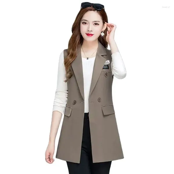 Gilets pour femmes 2023 printemps automne gilet gilet vêtements d'extérieur mode mince mi-long sans manches Blazer costume décontracté manteau femme