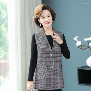 Gilets pour femmes 2023 printemps automne femmes bouton ample Long gilet à carreaux dame sans manches Blazer bureau femme élégant gilet