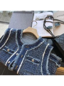 Damesvesten 2023 Zomer Koreaanse stijl Casual o nek Mouwloze denimvest Fashion Street Blue Y2K losse een enkele borsten jas 230506