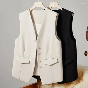 Vrouwen Vesten 2023 Zomer Pak Vest Office Lady Klassieke Vest Lente Beige Zwart Korte Mouwloze Jassen Vrouwelijke Vest Kleding