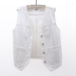 Damesvesten 2023 zomer witte denim vest vrouwen kort informele mouwloos vest v-hals korte jeans jas vrouwelijke vest 4xl 5xl