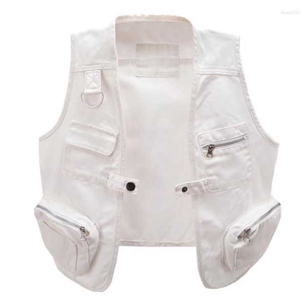 Gilets pour femmes 2023 été blanc Denim gilet femmes Cardigan gilet jean ample court sans manches veste Streetwear vêtements d'extérieur pour femmes