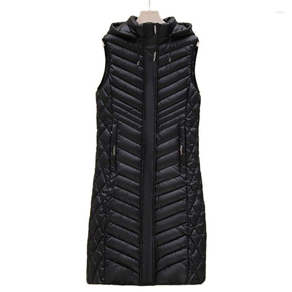 Gilets pour femmes 2023 hiver automne Hoode Long gilet coton rembourré neige Parka femmes mi-longueur grande taille sans manches gilet vêtements d'extérieur