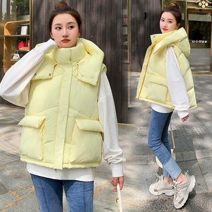 Gilets pour femmes 2023 hiver couleur bonbon grande poche à capuche Puffer Vest ample gonflé Gilet veste manteau surdimensionné Bodywarm sans manches vêtements d'extérieur