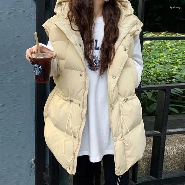 Chalecos de mujer 2023 invierno abajo chaleco de algodón abrigos estudiante parkas coreano chaleco suelto con capucha elegante sin mangas top femenino