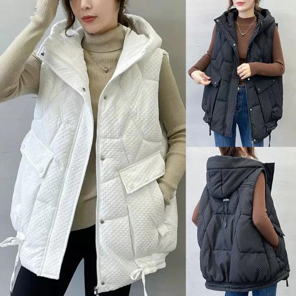 Gilets pour femmes 2023 Gilet à capuche d'hiver pour femmes coton manteau chaud dames coréennes vestes sans manches lâche fermeture éclair pardessus streetwear