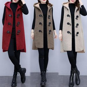 Damesvesten 2023 Winter Lam Wool Vest Vrouw Vrouwen groot formaat middelste lengte mouwloze mantel mantel tanktop losse veelzijdige winter t836