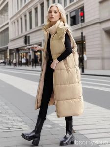 Gilets pour femmes 2023 hiver long à capuche gilet de bouffant femmes sur la longueur du genou en vrac plus taille veste de neige poche sans manches manteau vêtements d'extérieur 231018