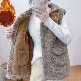 Damenwesten 2023 Frauen Nachahmung Lammwolle verdicken Einfachheit koreanische Mode elegante Freizeitjacke Winter weibliche warme ärmellose Mantel